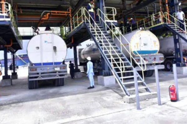 the loading bay of a crude oil refinery