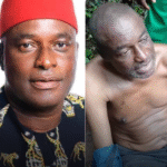 Male in his fifties wearing a red cap. Another male half dressed seeming in distress